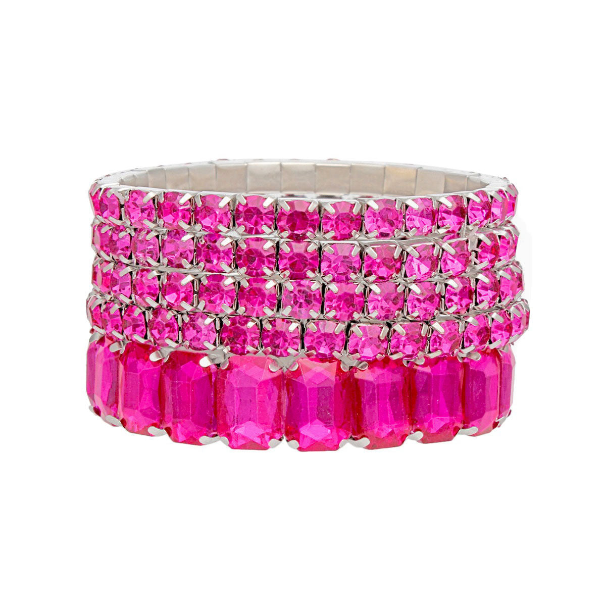 Tennis Bracelets Fuchsia Crystal Silver Set Women