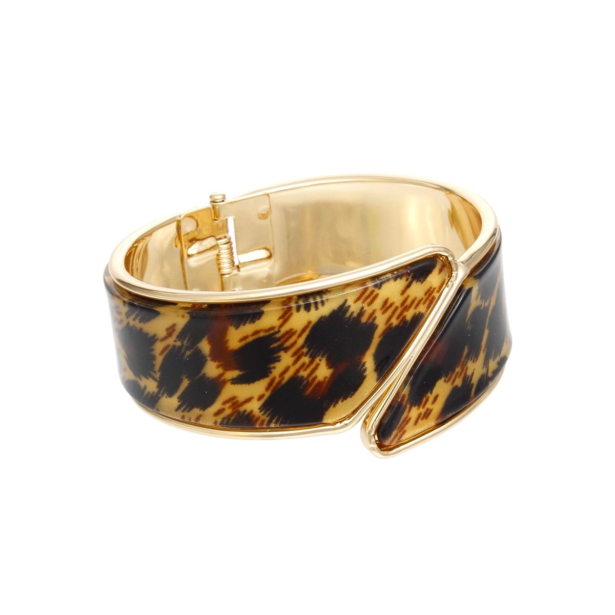 Bracelet Leopard and Gold Angled Cuff for Women
