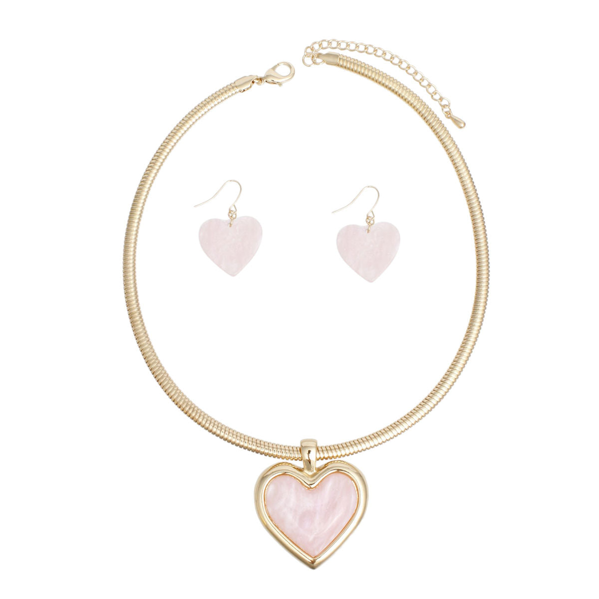 Pendant Gold Omega Chain Pink Heart Set for Women