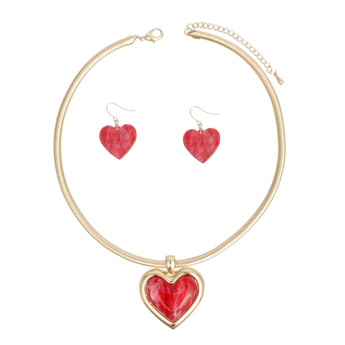 Pendant Gold Omega Chain Red Heart Set for Women