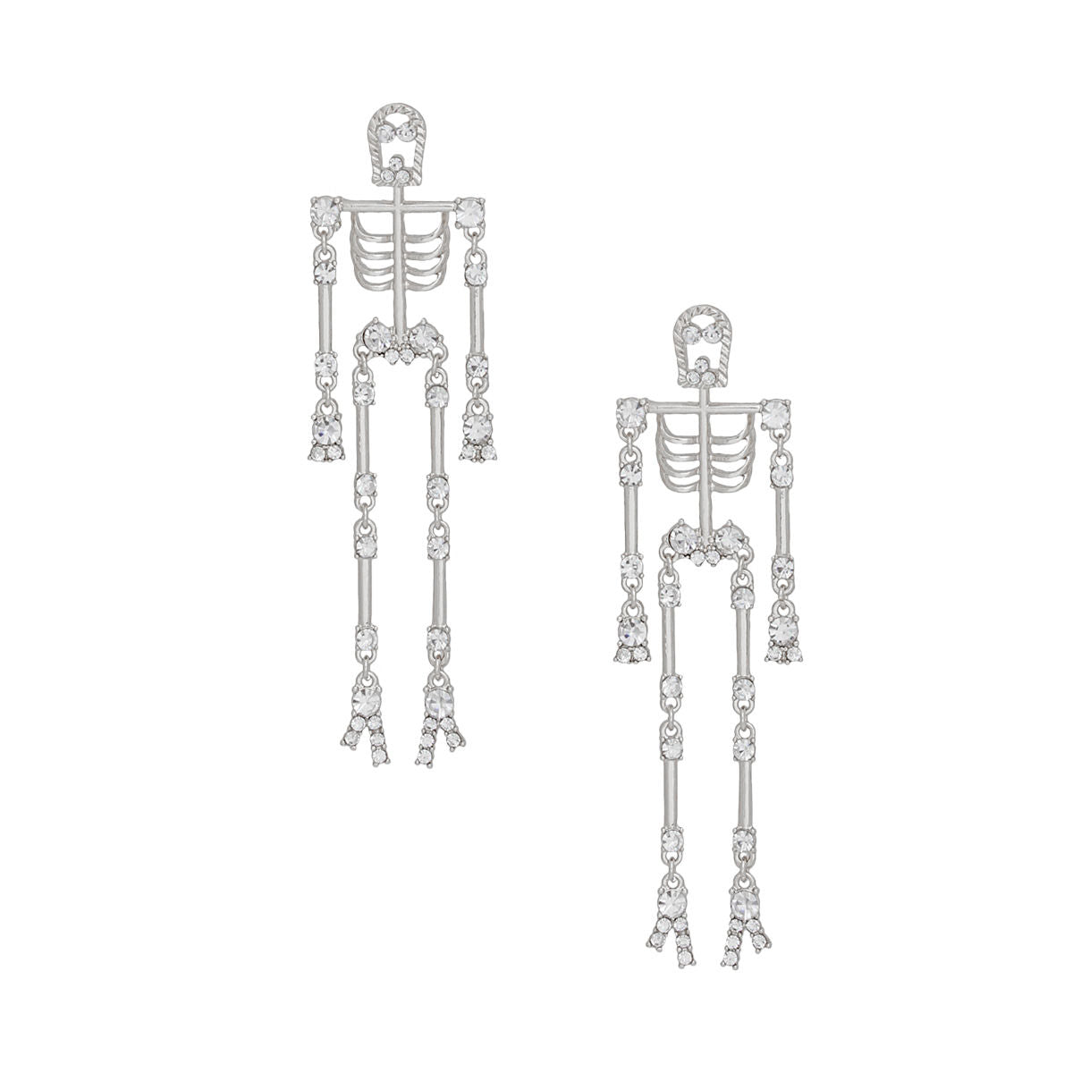 Dangle Silver Spooky Sparkle Skeleton Earrings