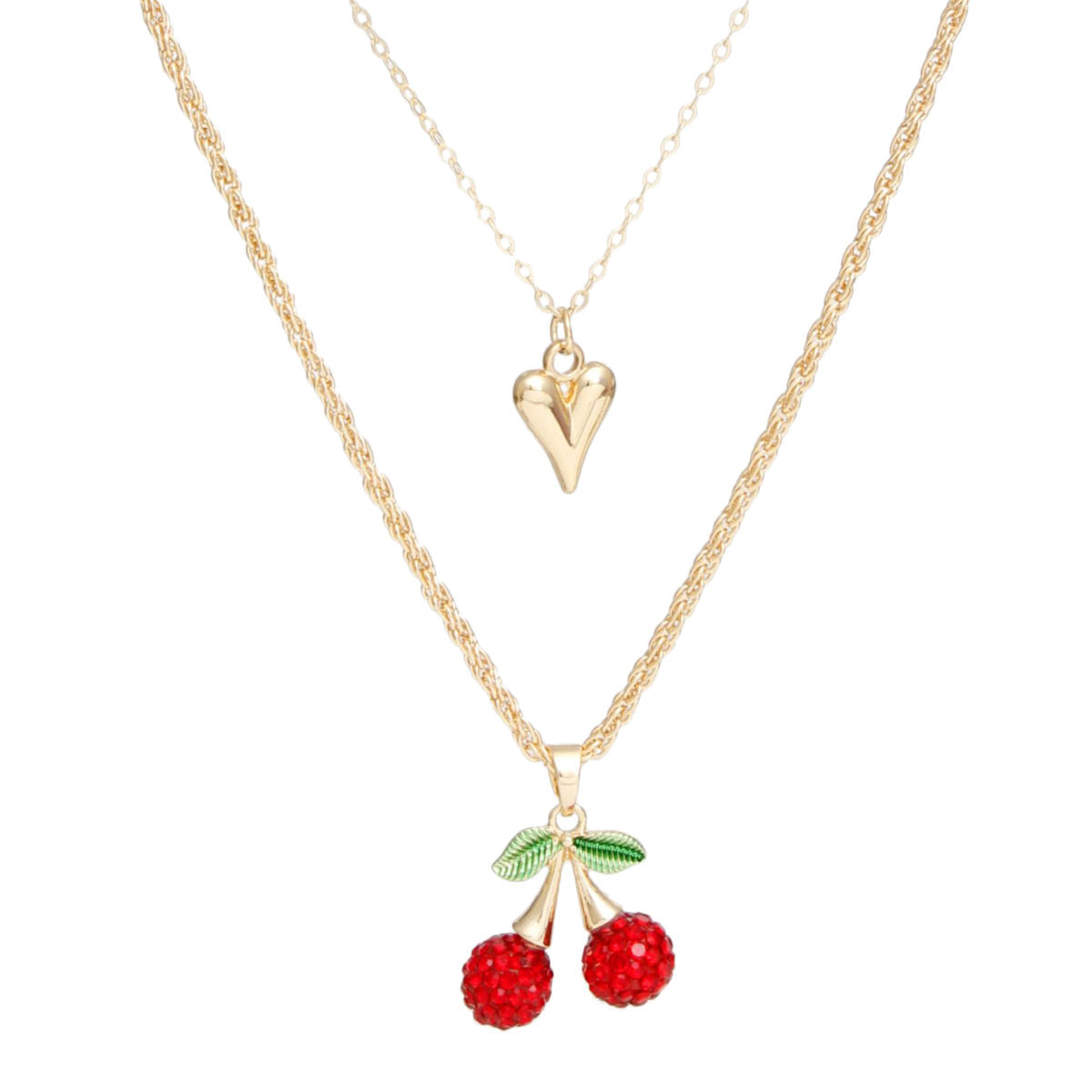 Pendant Cherry Red Double Layer Chain Necklace