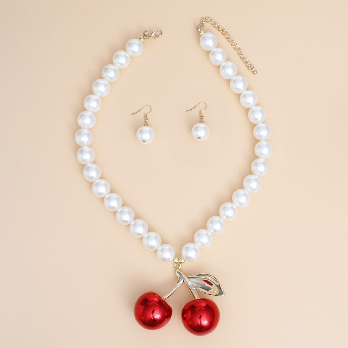 Pearl Necklace Cream Cherry Drop Pendant Necklace