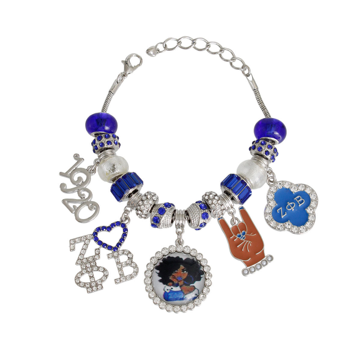 Blue White ZPB Sorority Charm Rondelle Bracelet