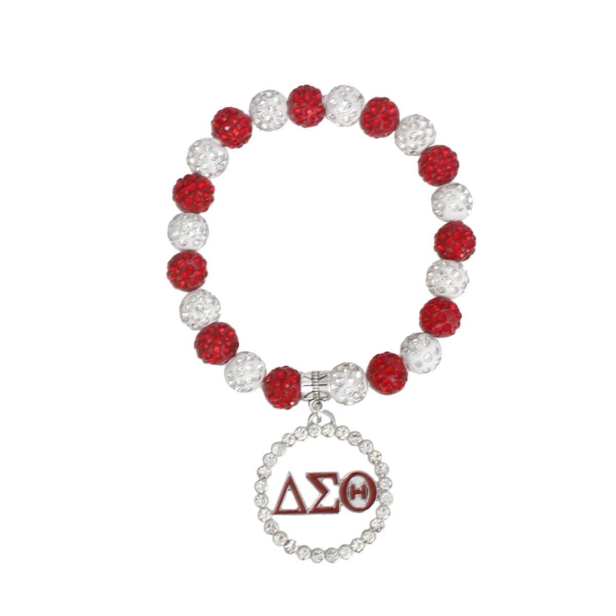 DST Red White Round Charm Luster Bracelet