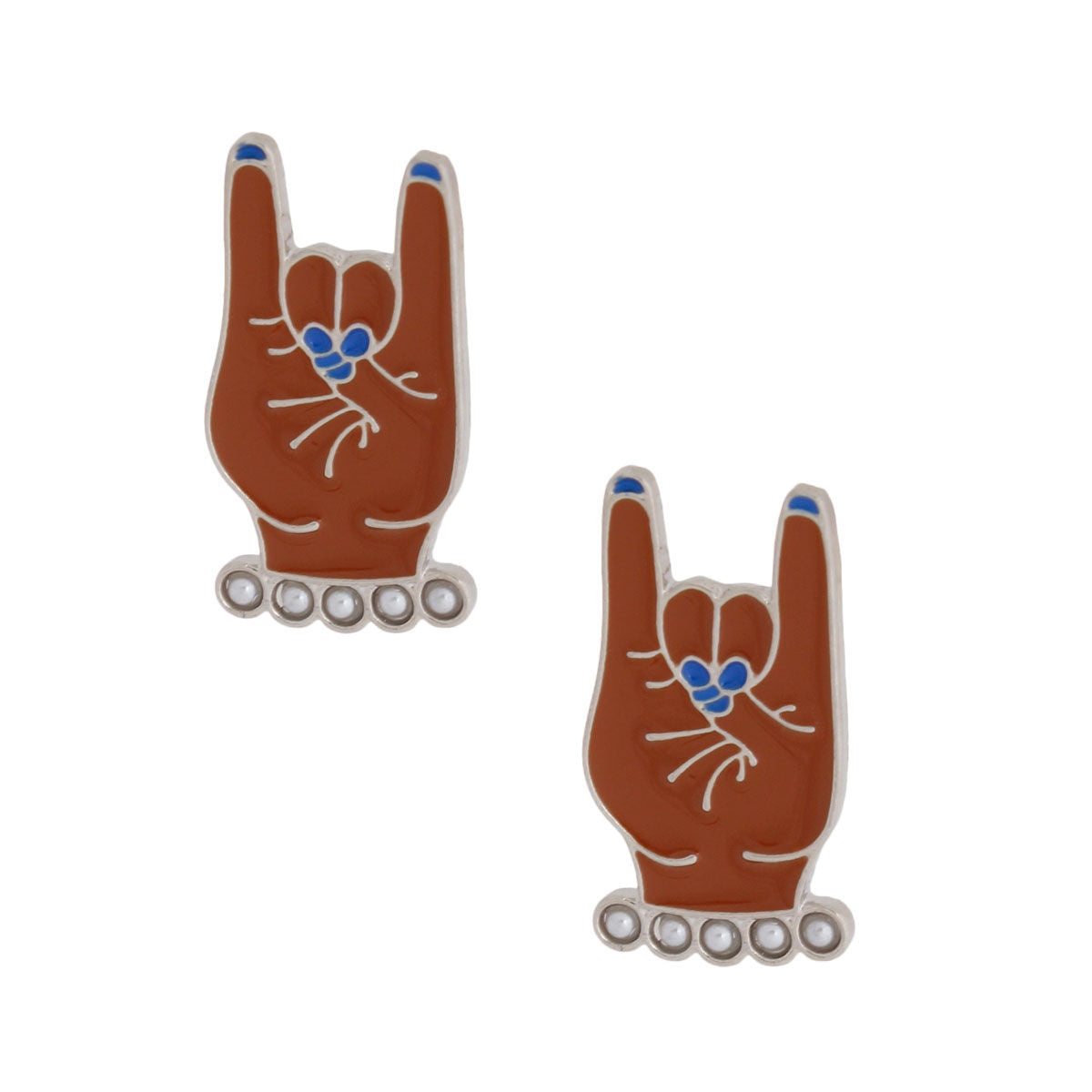 Blue White Hand Sign Studs ZPB