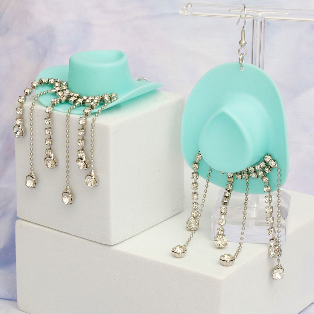 Fish Hook Turquoise Cowgirl Hat Fringe Earrings
