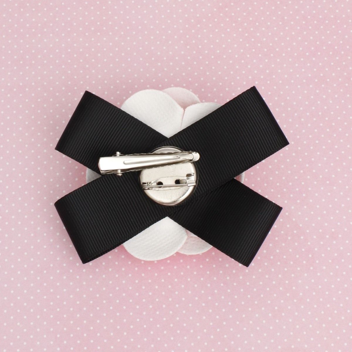 Brooch Clip Pink Faux Leather Camellia Ribbon Pin