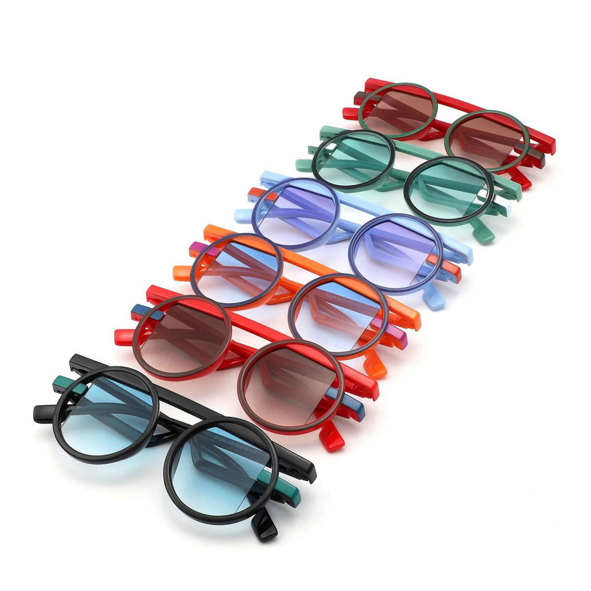 Sunglasses Green Round Futuristic Double Frame