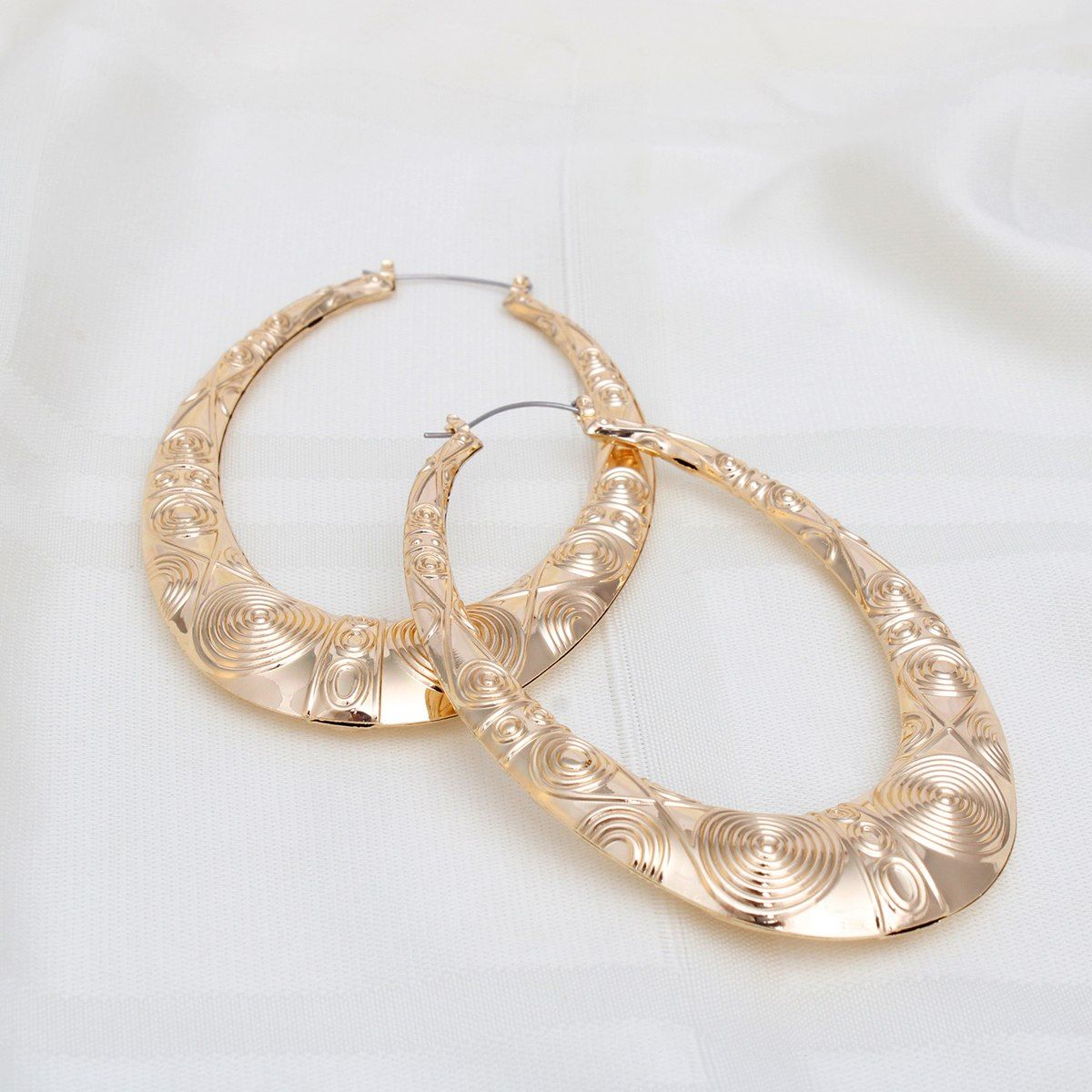 Hoop XL Tribal Pattern Teardrop Bamboo Earrings