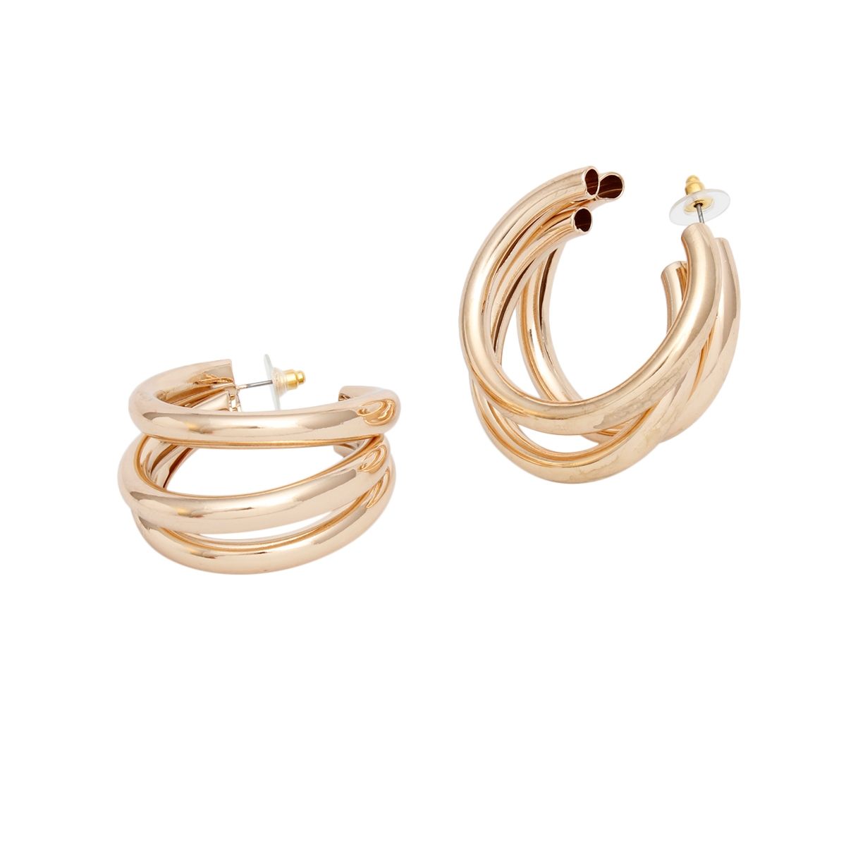 Hoop Triple Threat Gold Metal Tube Earrings