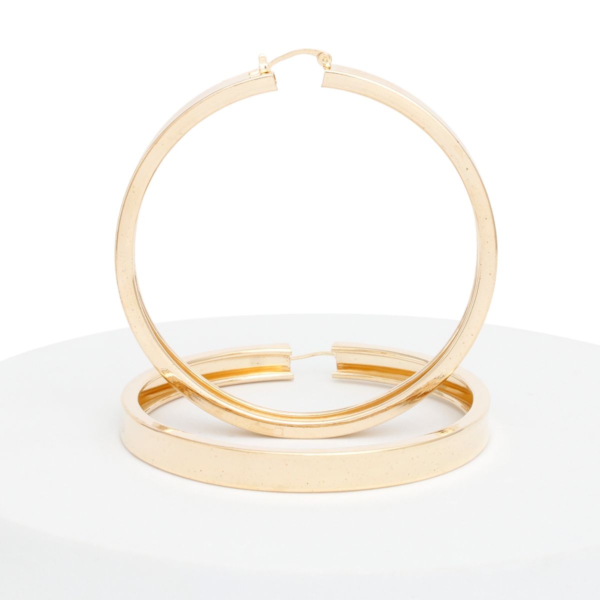 Hoop Gold Modern Flat Metal Wide Design Earrings