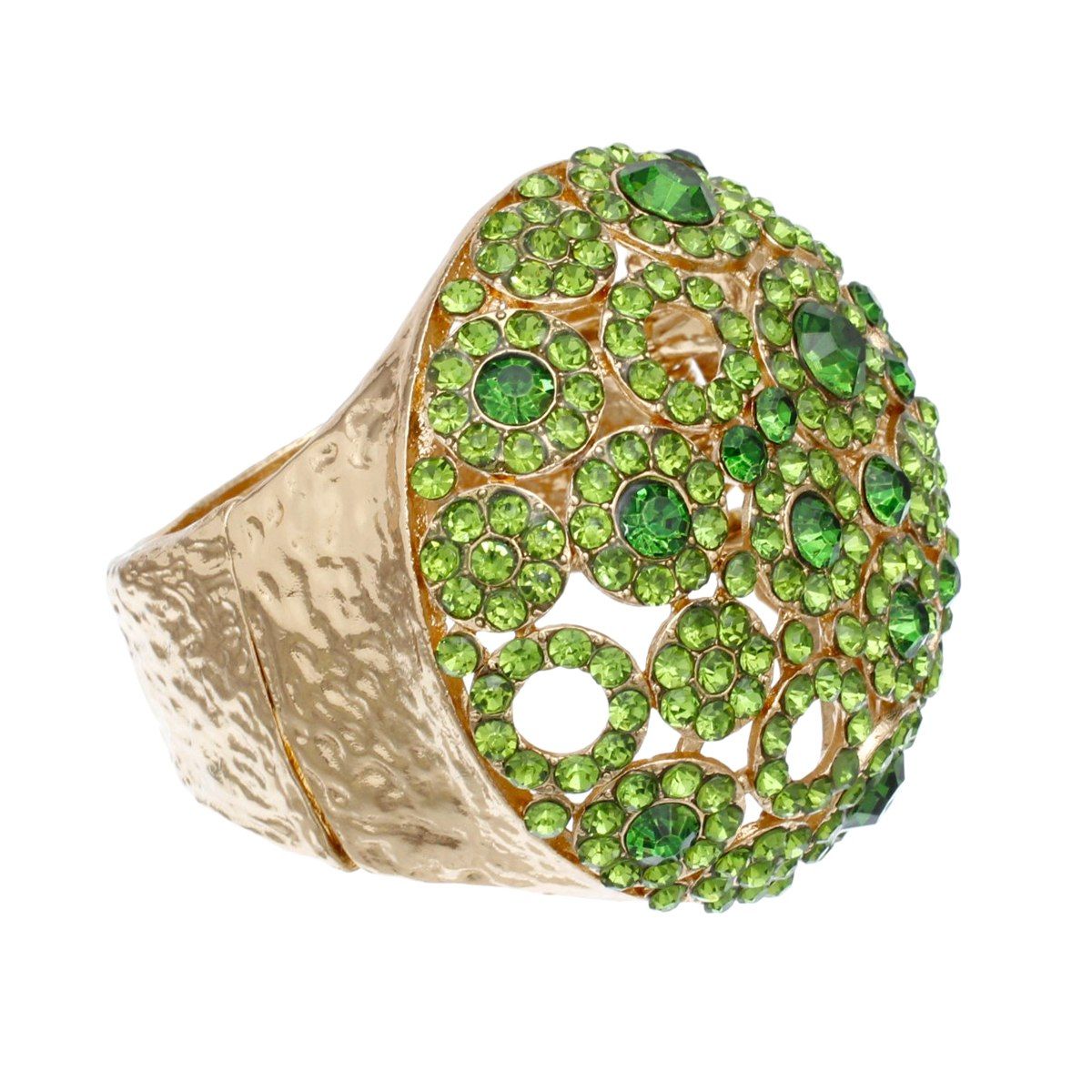 Cuff Domed Green Round Rhinestone Chunky Bracelet