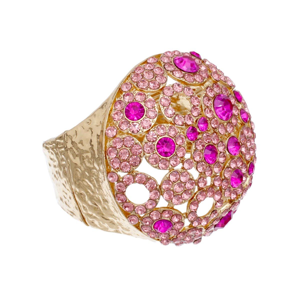 Cuff Domed Pink Round Rhinestone Chunky Bracelet