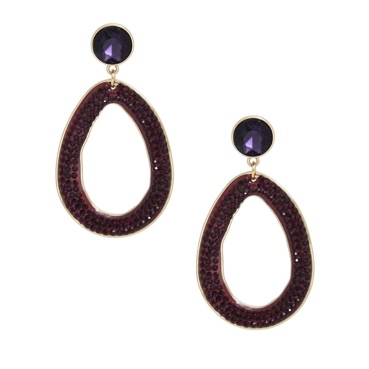 Drop Purple Passion Rhinestone Gold Earrings