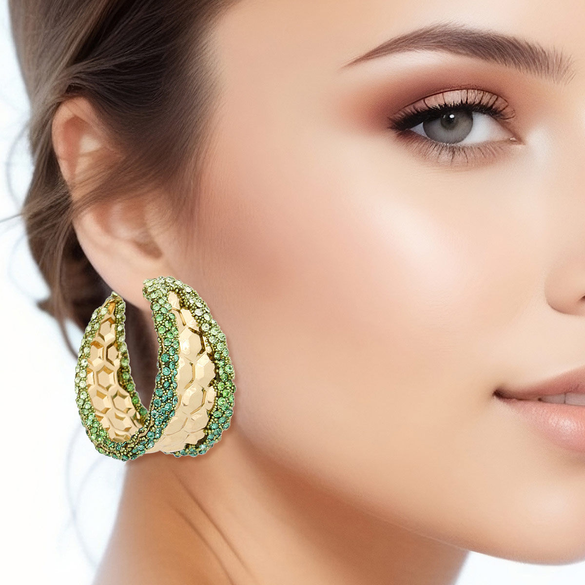 Hoops Green Stone Hexagon Earrings for Women