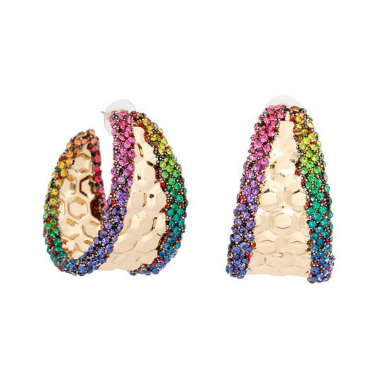 Hoops Rainbow Stone Hexagon Earrings for Women
