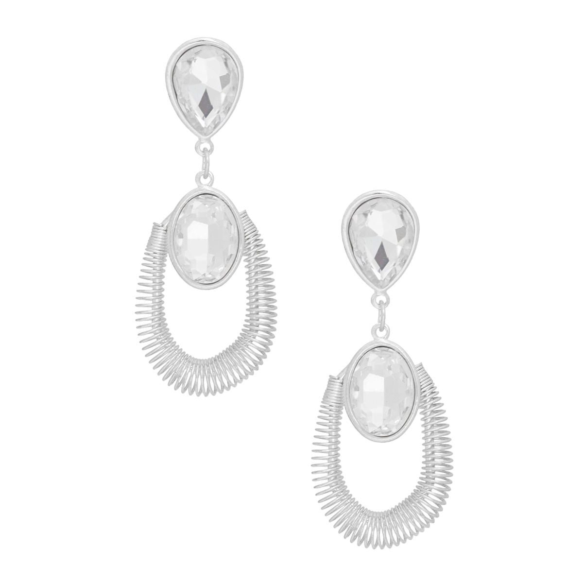 Teardrop Silver Crystal Coiled Wire Earrings Women