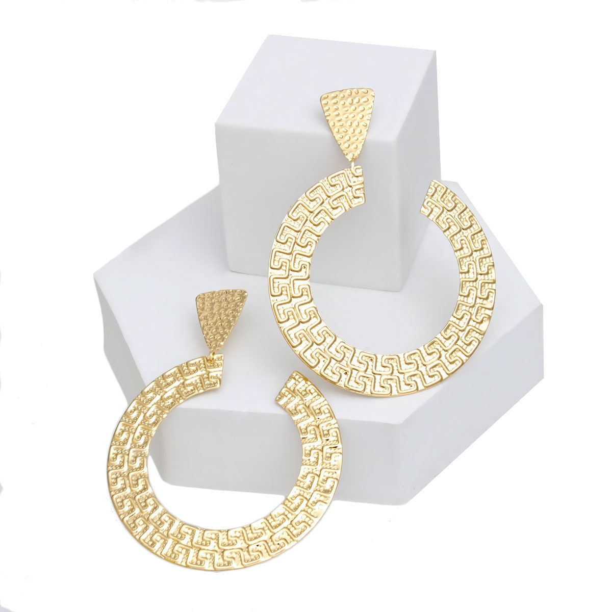 Drop Gold Metal Greek Key C Shaped Earrings Women