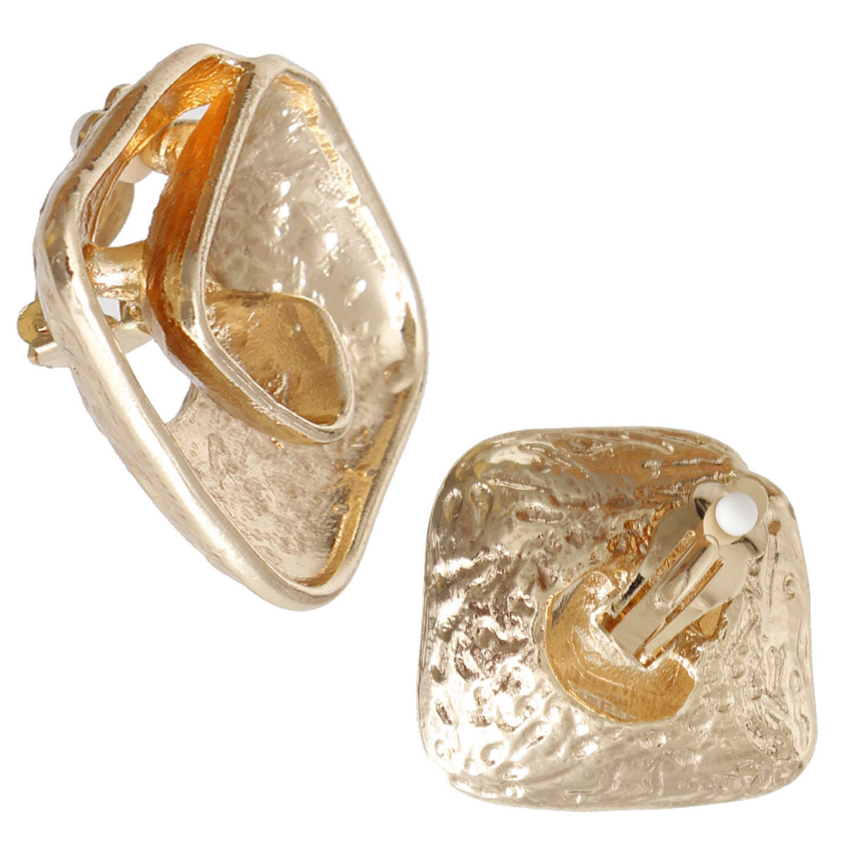 Gold Folded Square Clip On Earrings