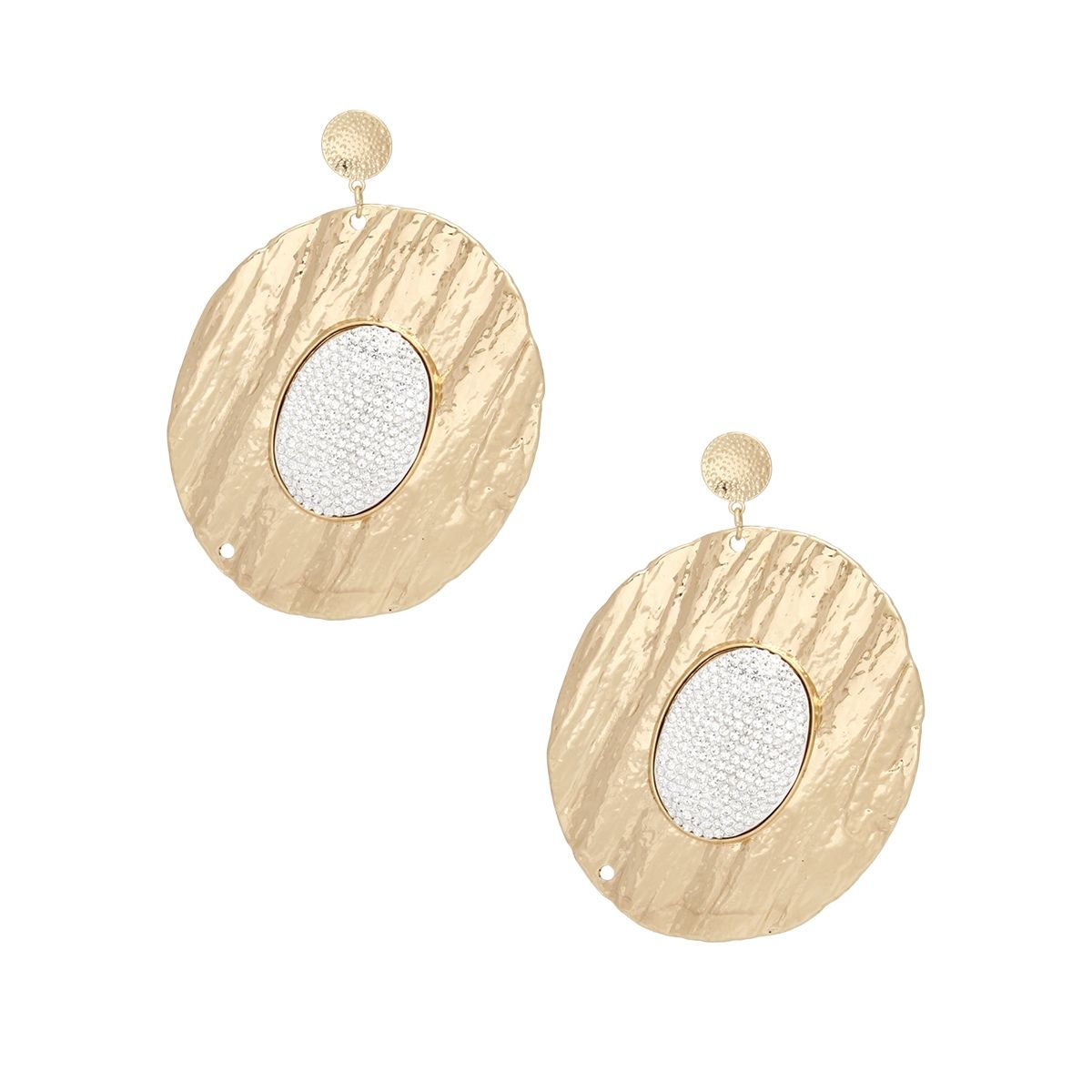 Drop Dramatic Large Gold Oval Clear Inset Earrings