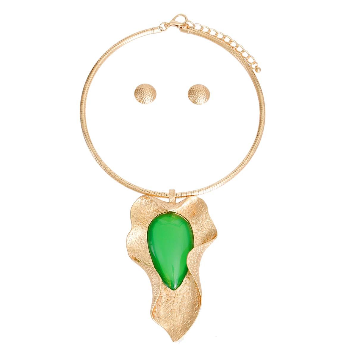 Pendant Curved Leaf Green Resin Necklace Women