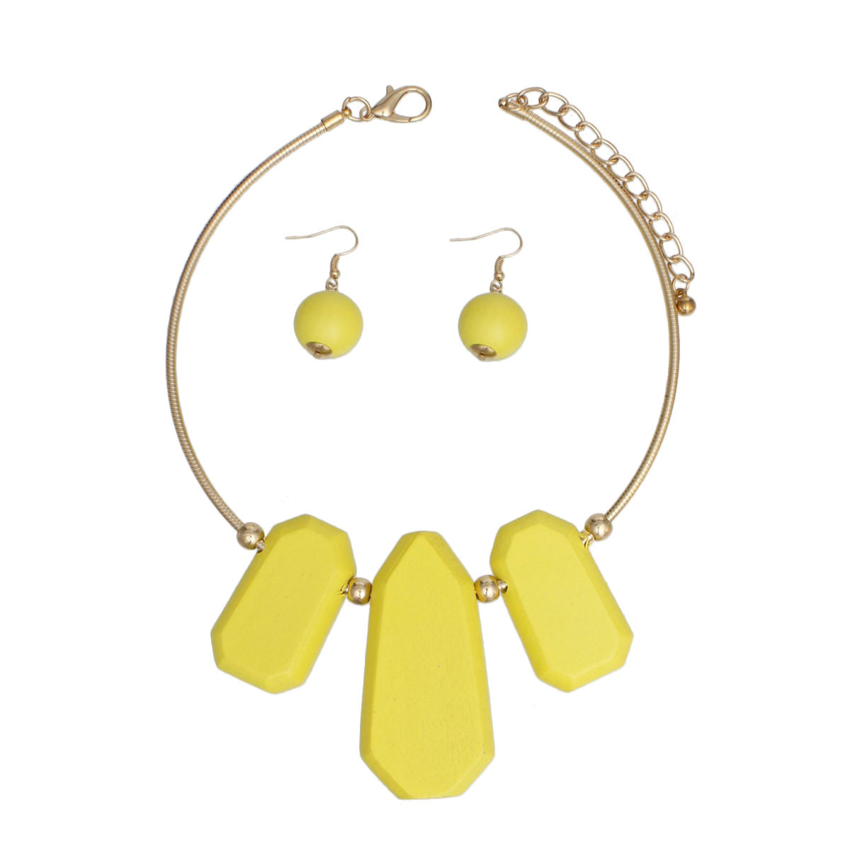 Bib Yellow Chunky Wood Gold Rigid Collar Necklace