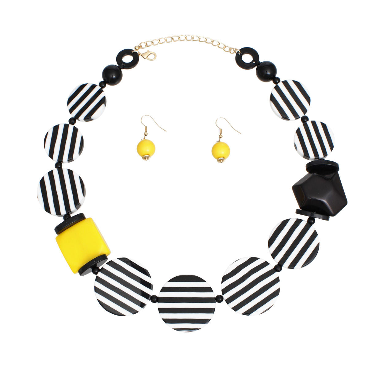 Necklace Retro Striped Black White and Yellow Set