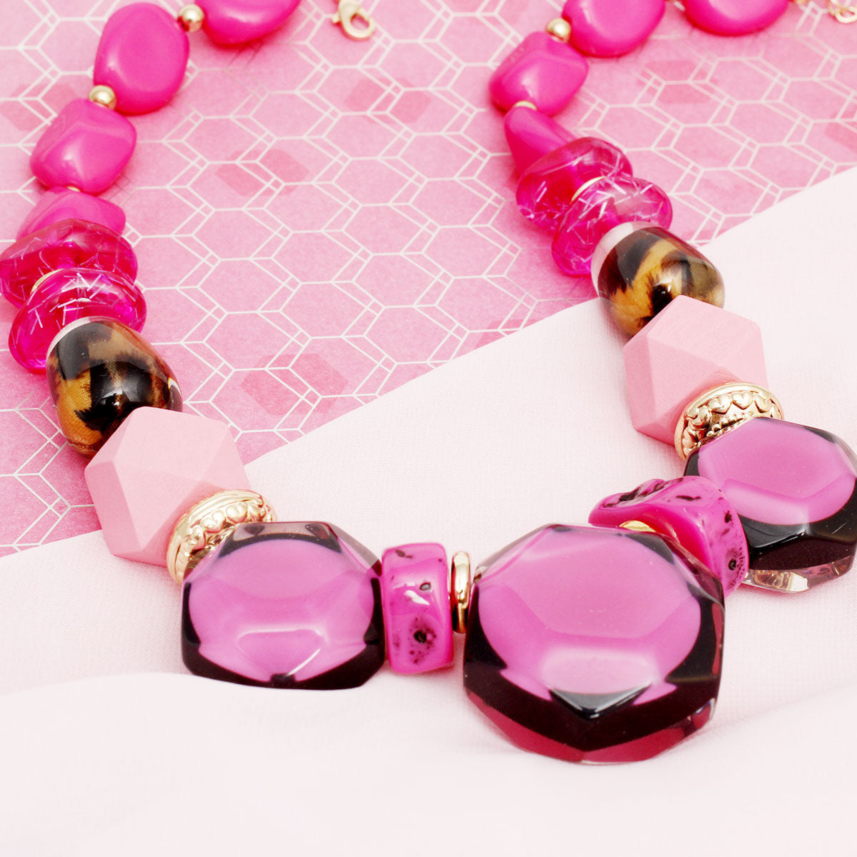 Necklace Fuchsia Leopard Chunky Bead for Women