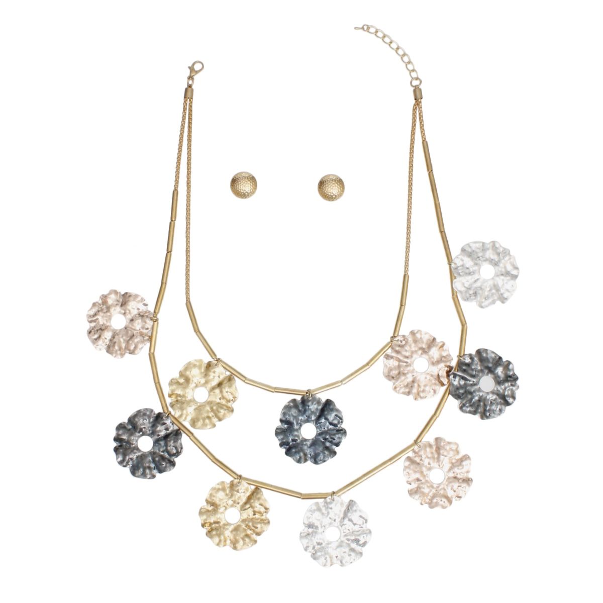 Statement Mixed Metal Wavy Disc Tube Necklace