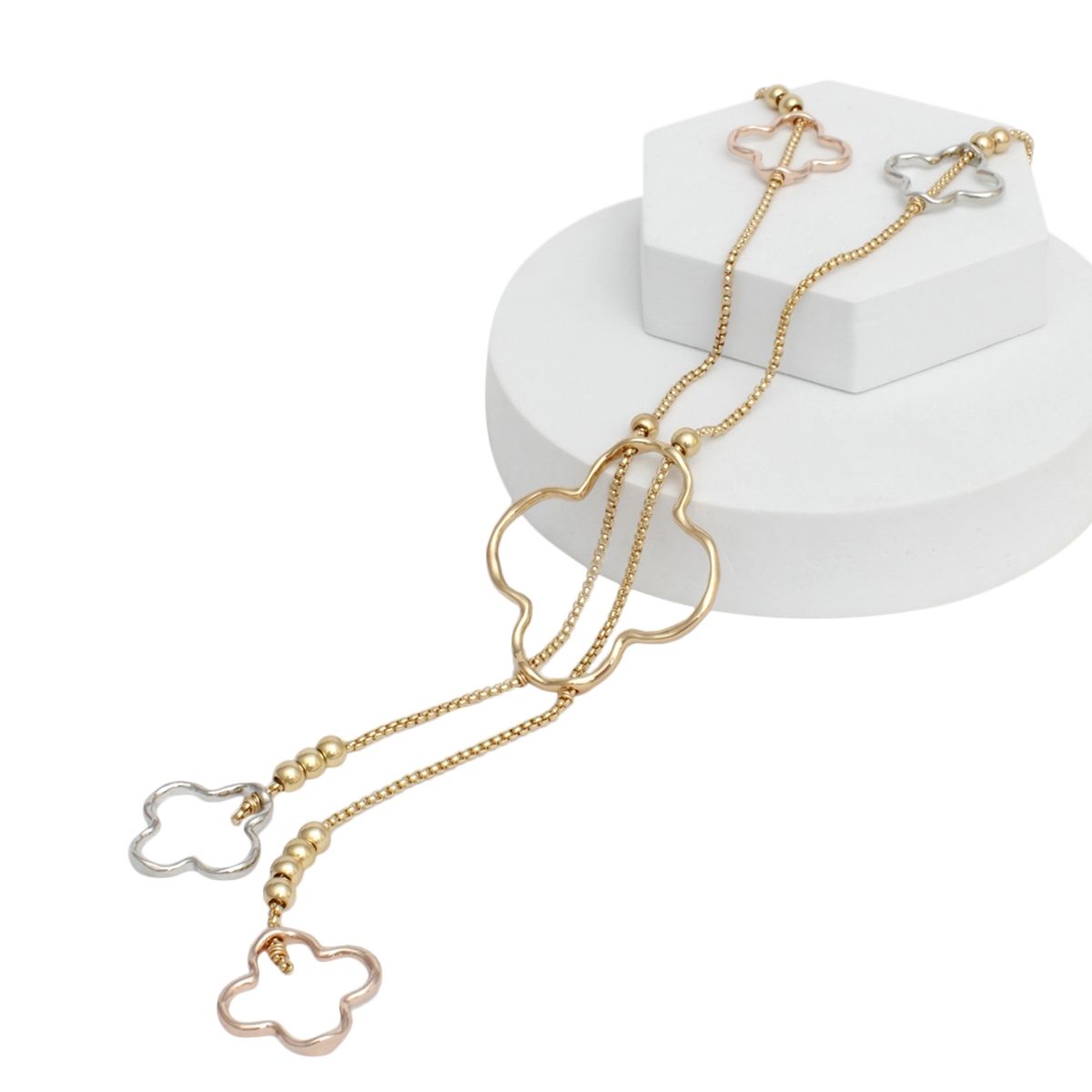 Negligee Long Mixed Box Chain Quatrefoil Necklace