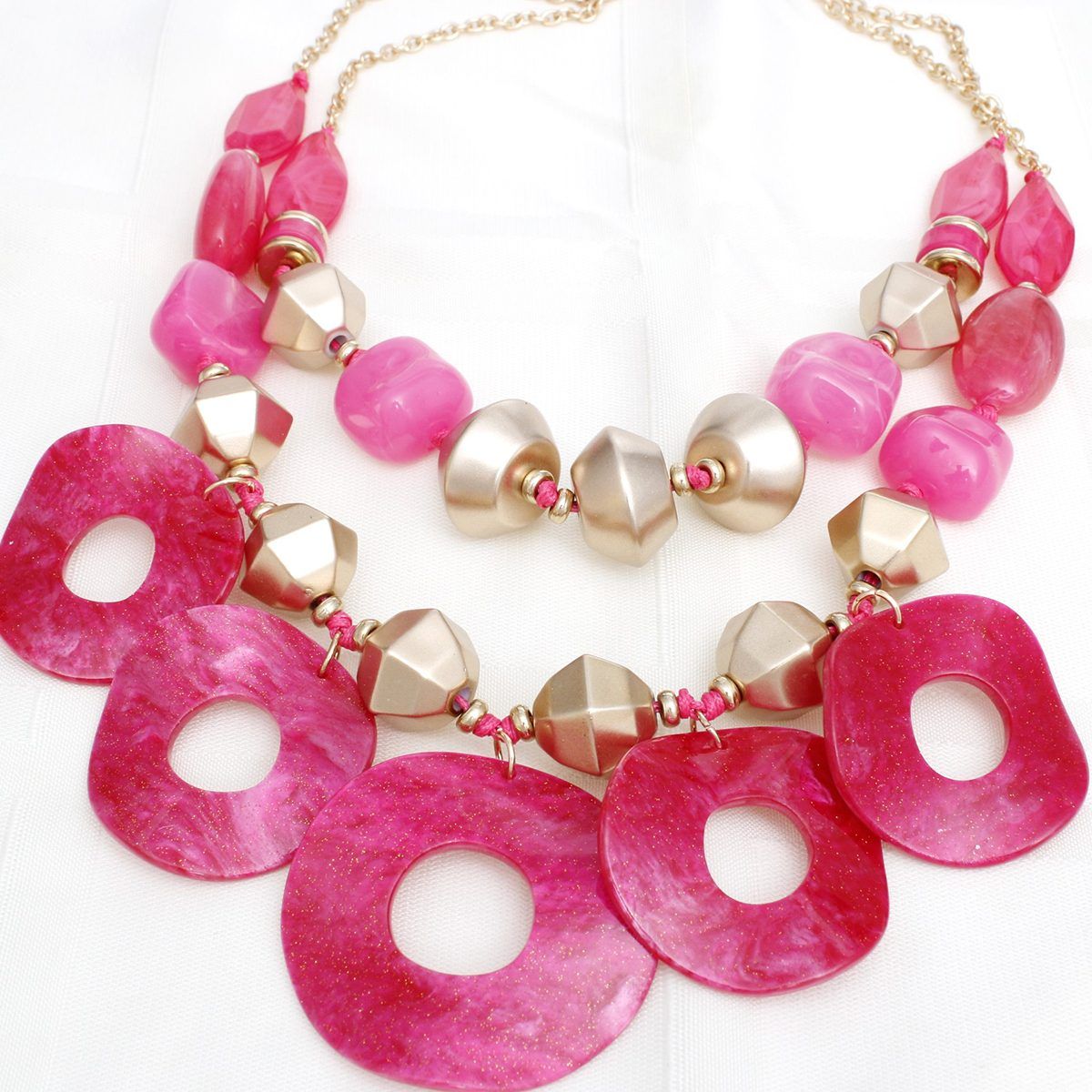 Statement Fuchsia and Gold Cosmic Layered Necklace