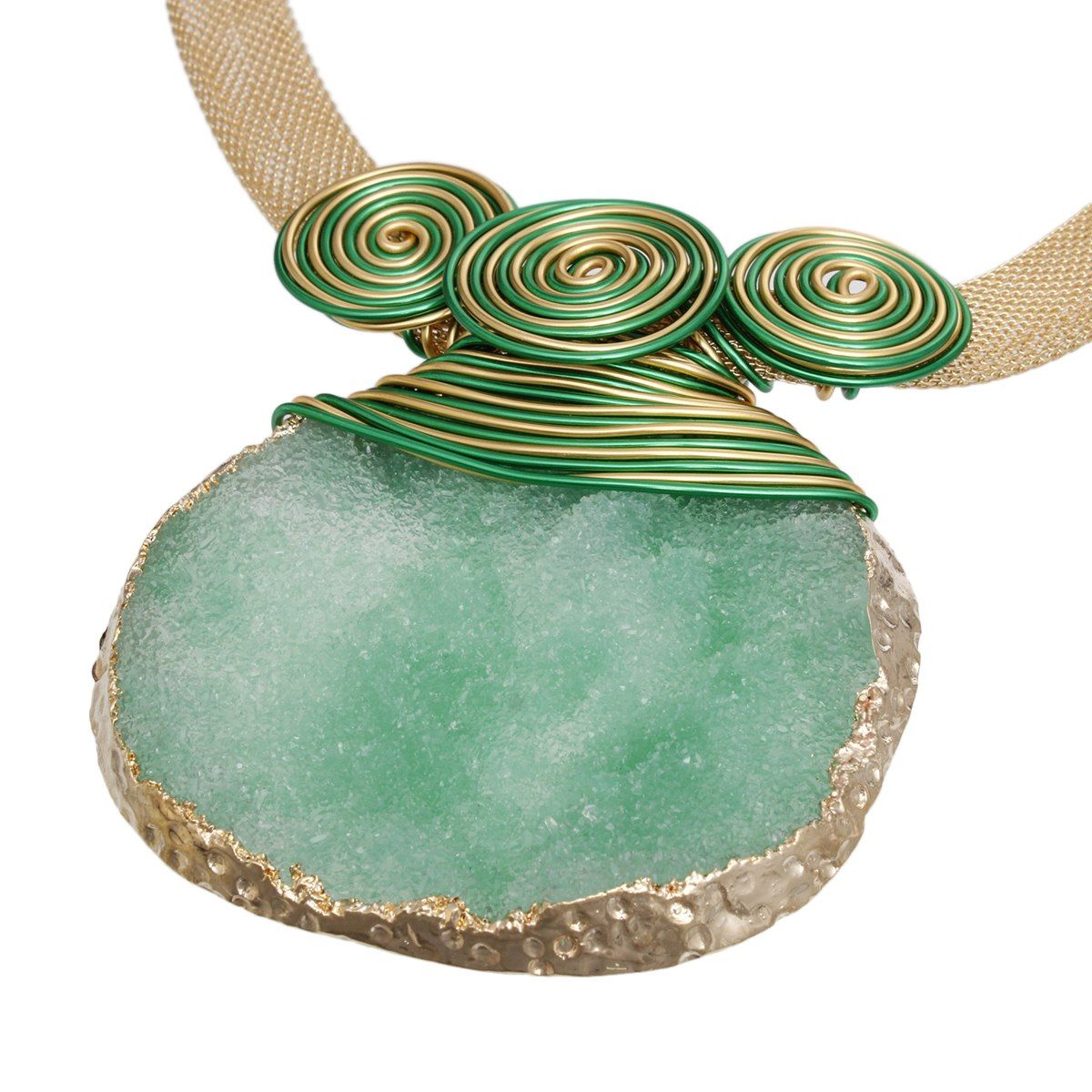 Pendant Green Druzy Stone Wire Tribal Necklace