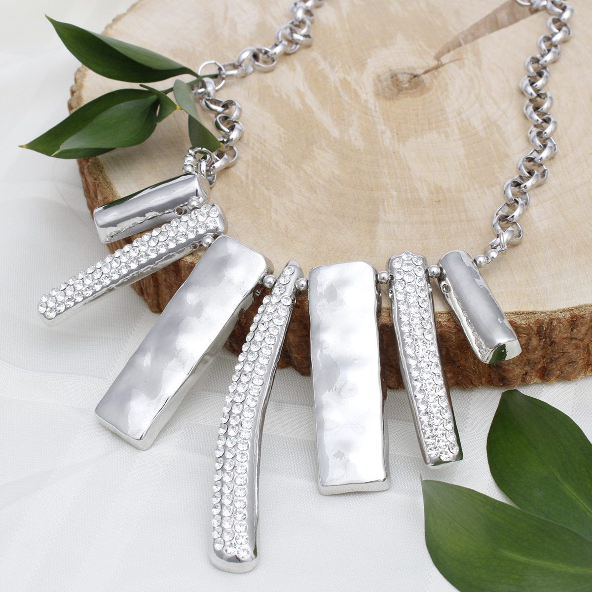 Bib Silver Sculptural Silhouette Glam Bar Necklace