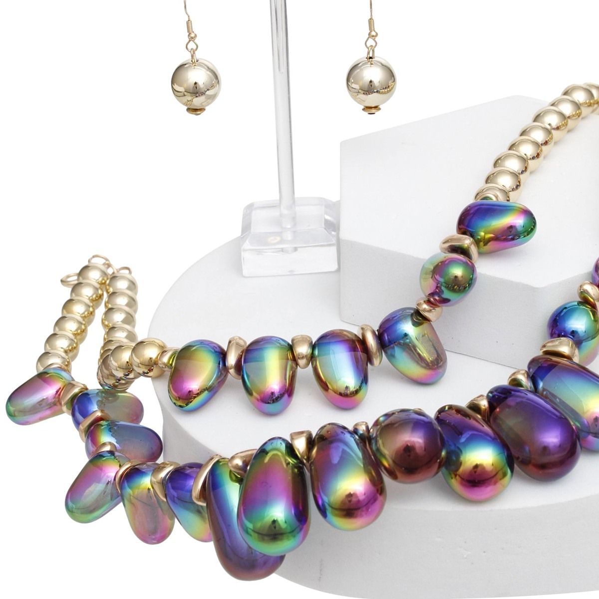 Beaded Black Iridescent Teardrop Bead Necklace