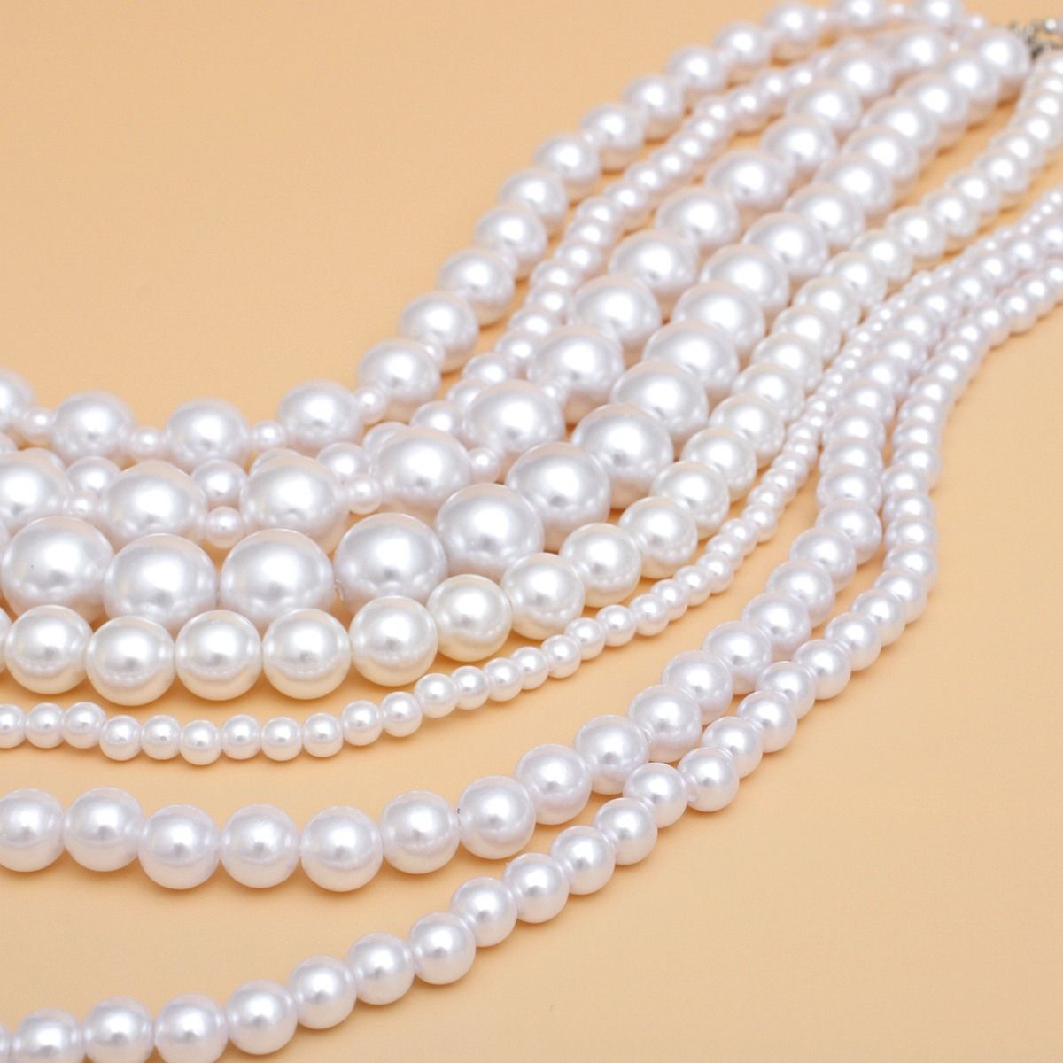 Pearl 8 Strand White Multi Layer Long Necklace
