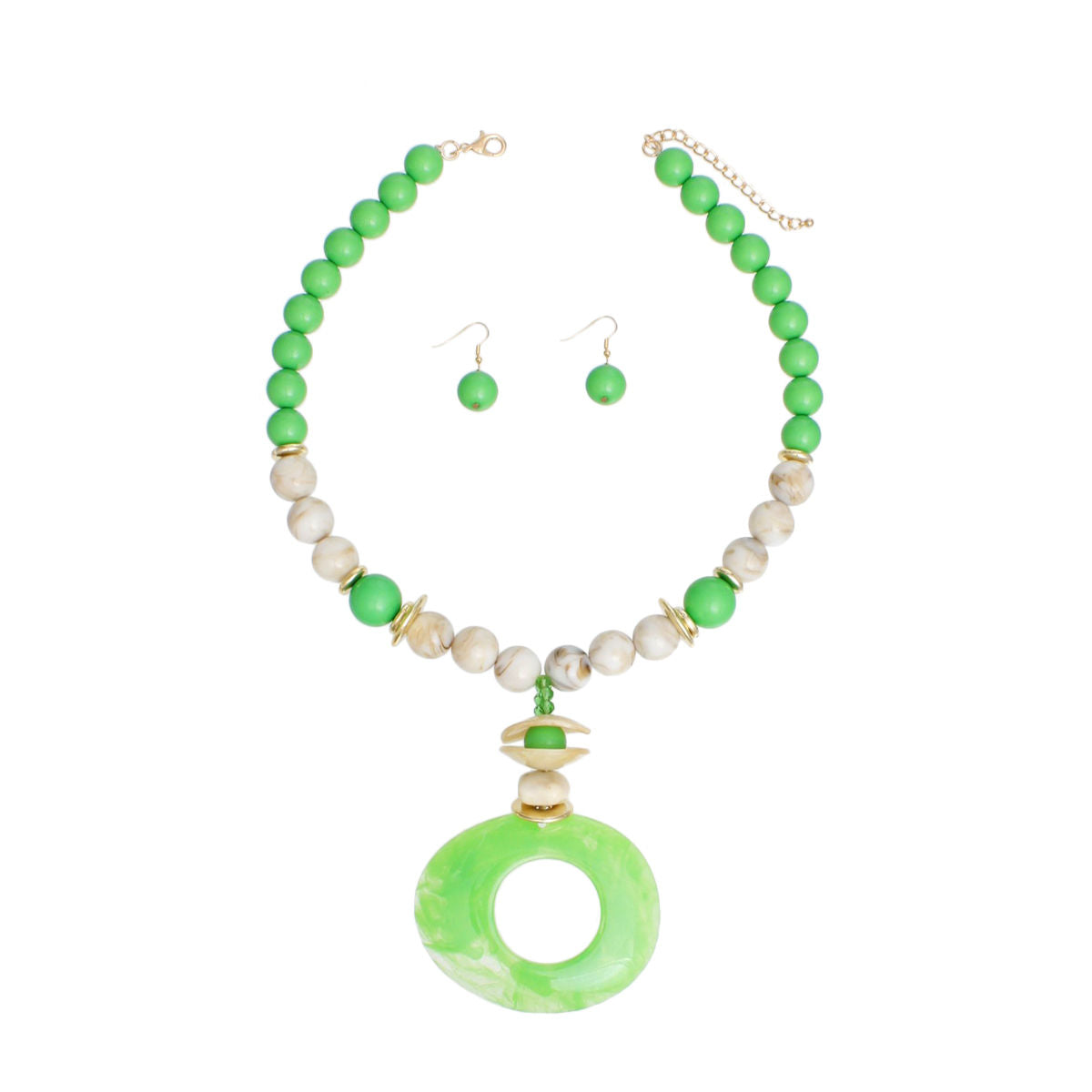 Pendant Green Marble Bead Long Tribal Necklace
