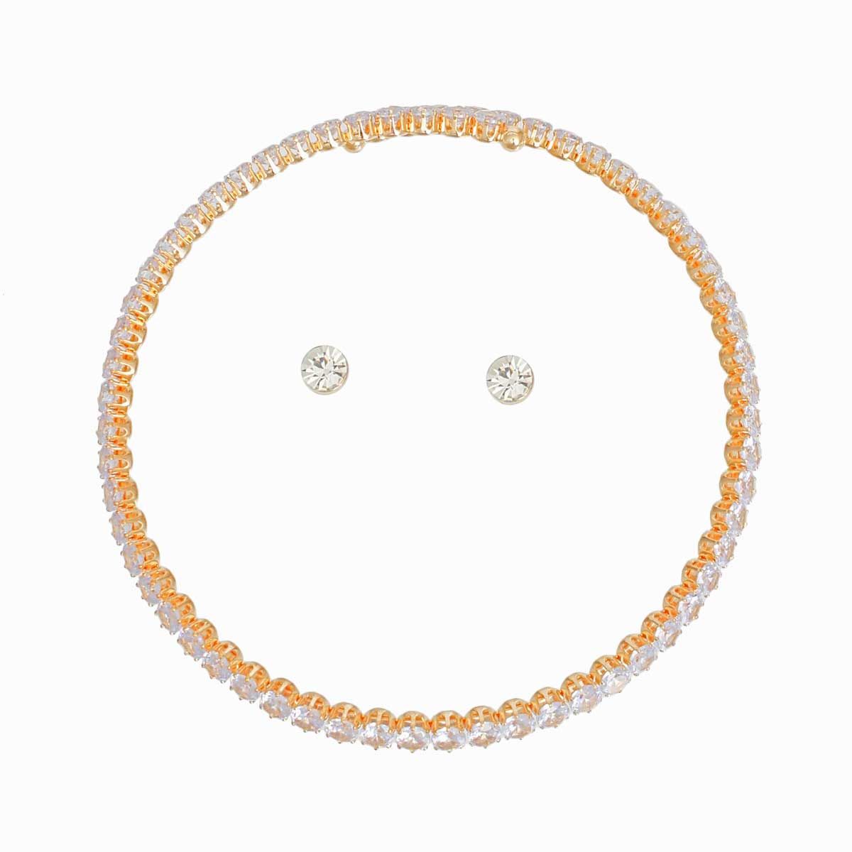 Memory Wire Choker Gold Rhinestone Wrap Necklace