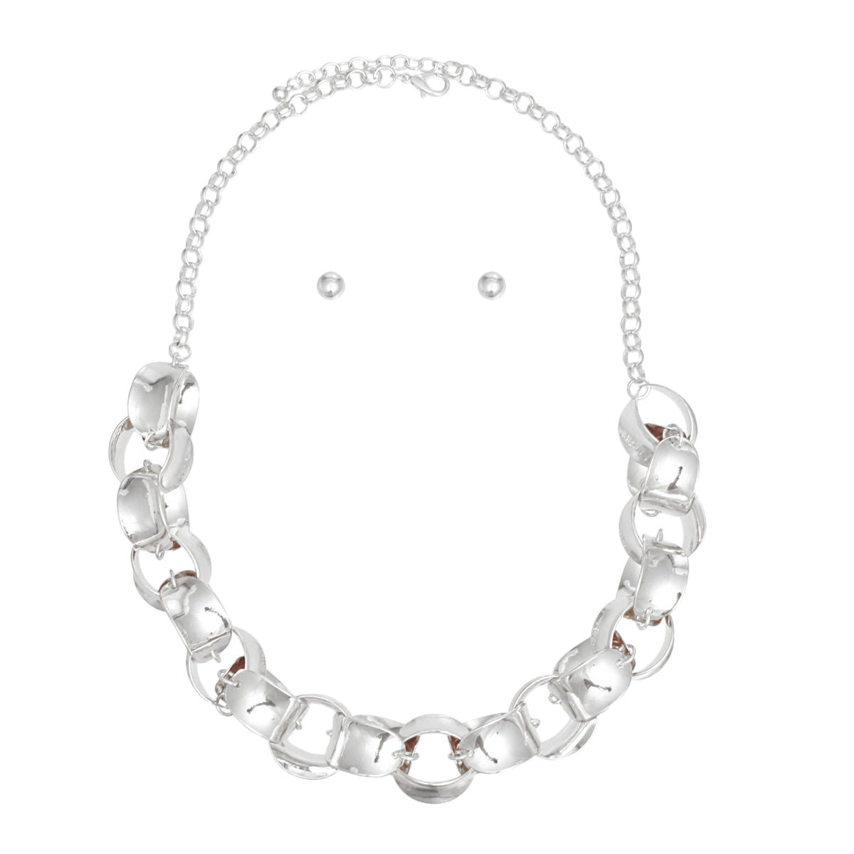Chain Polished Silver Oval Link Long Necklace