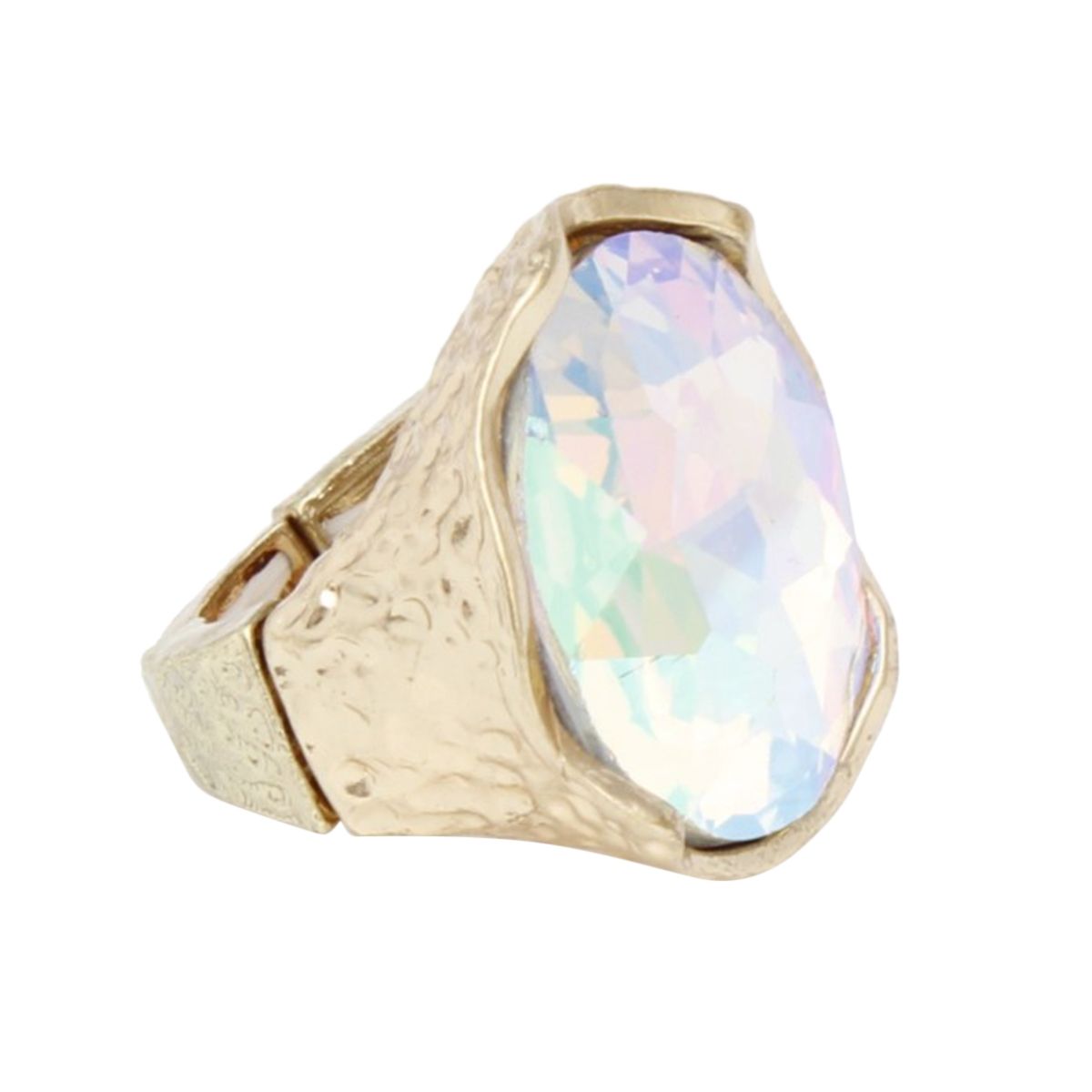 Cocktail Round Cut Aurbo Crystal Gold Stretch Ring