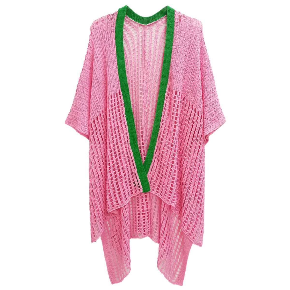 Ruana Kimono Pink and Green Crochet for Women
