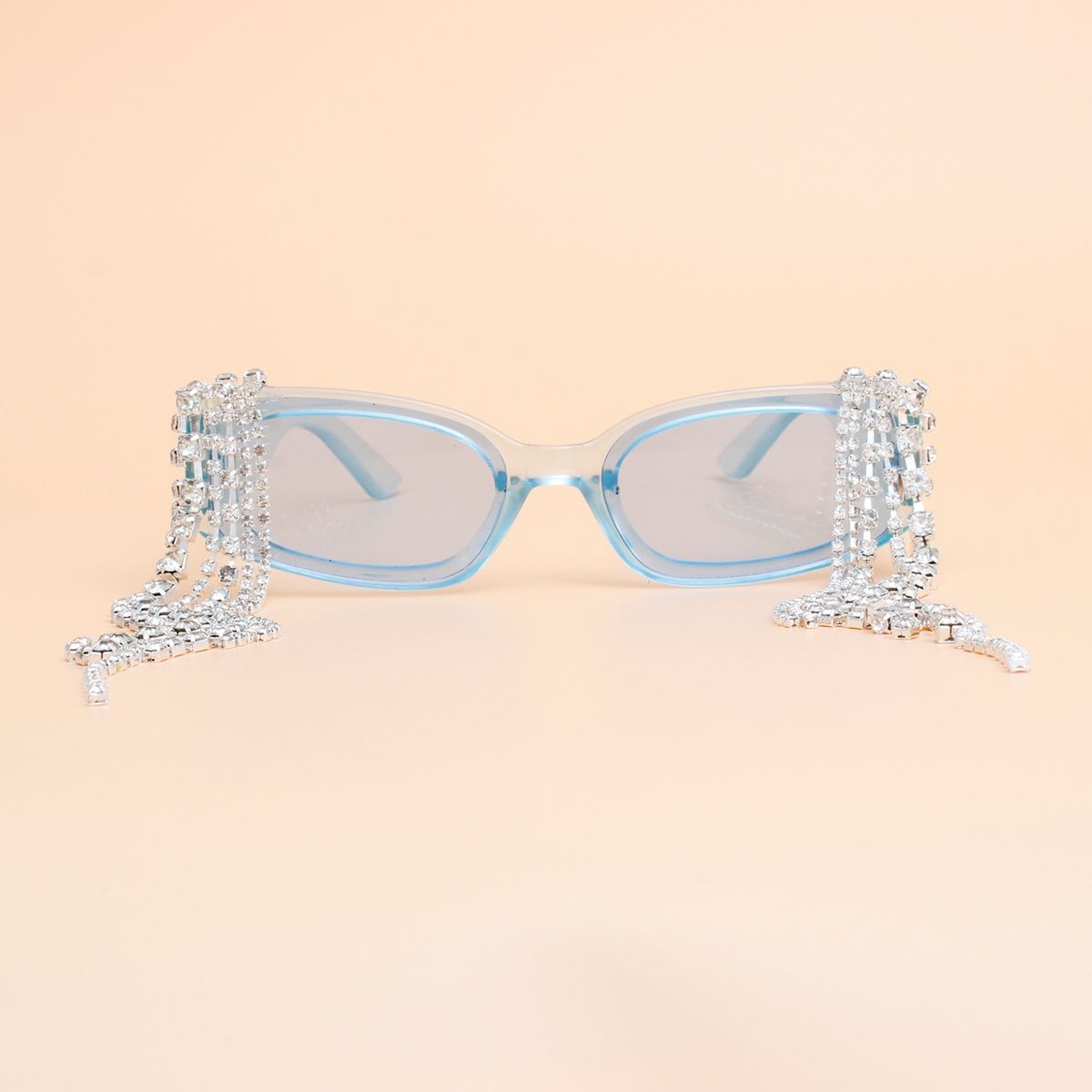 Sunglasses Blue Rectangle Rhinestone Fringe