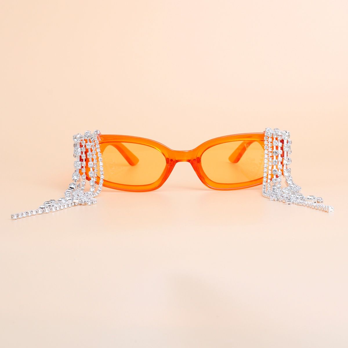 Sunglasses Orange Rectangle Rhinestone Fringe