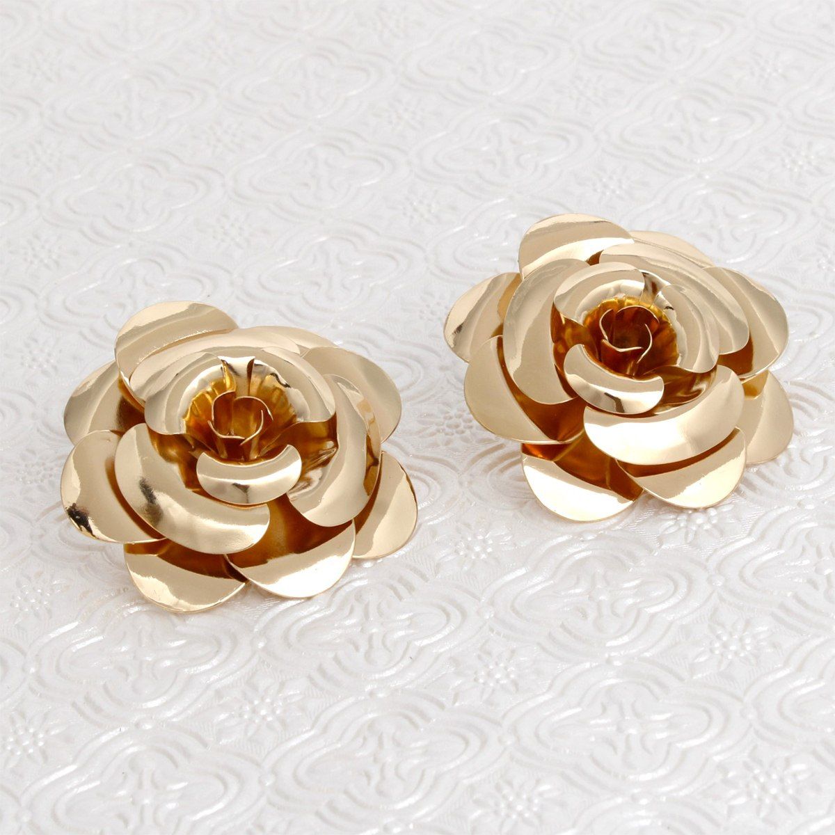 Studs Large Golden Bloom Lifelike Flower Earrings
