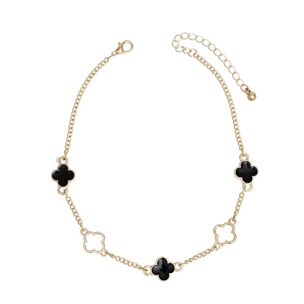 Anklet Gold Black Quatrefoil Dainty Ankle Chain