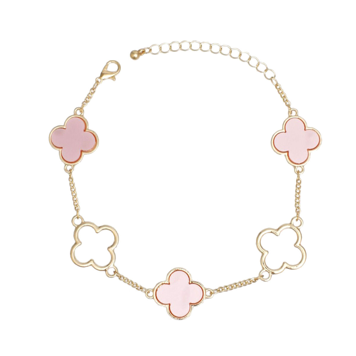Anklet Gold Pink Quatrefoil 5 Motif Ankle Chain