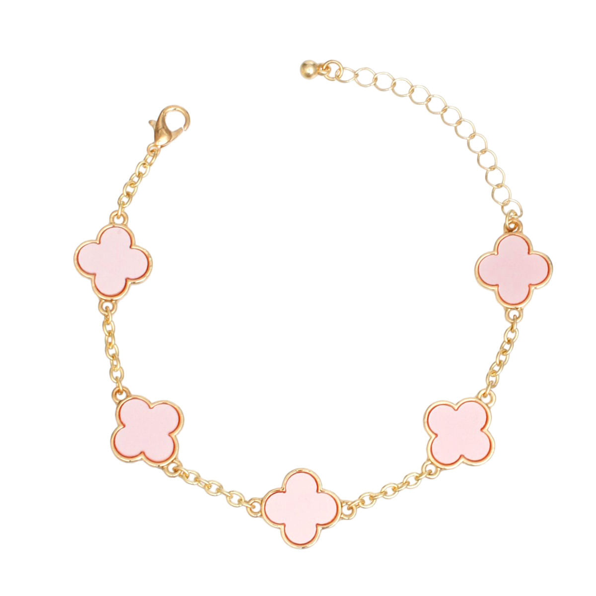 Gold Chain Bracelet Pink Quatrefoil Clovers Women