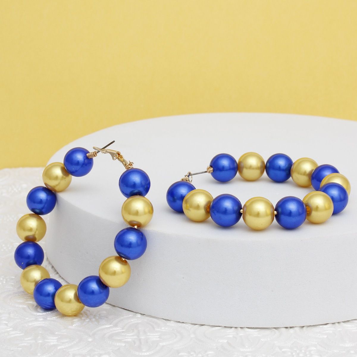 SGRHO Sorority Blue Gold 60mm Pearl Hoop Earrings