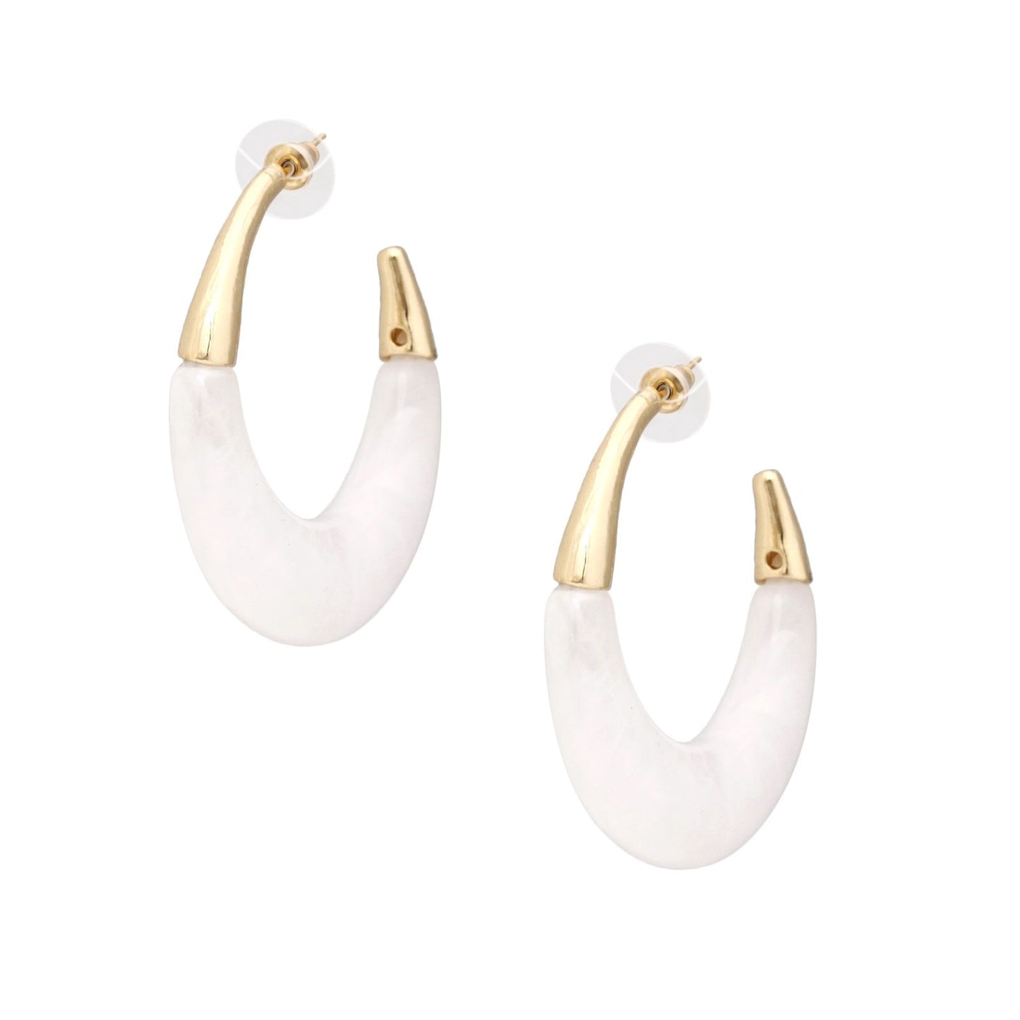 Hoops Marbled White Gold Tipped C Shaped Earrings