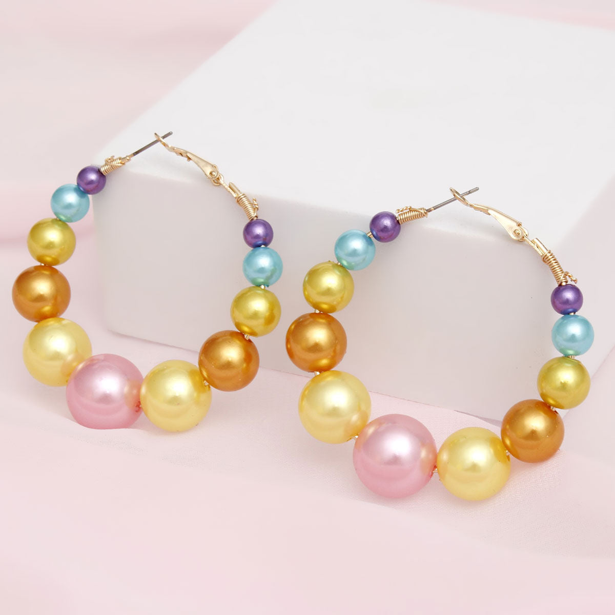 Hoops Graduated Rainbow Pearl 55mm Earrings